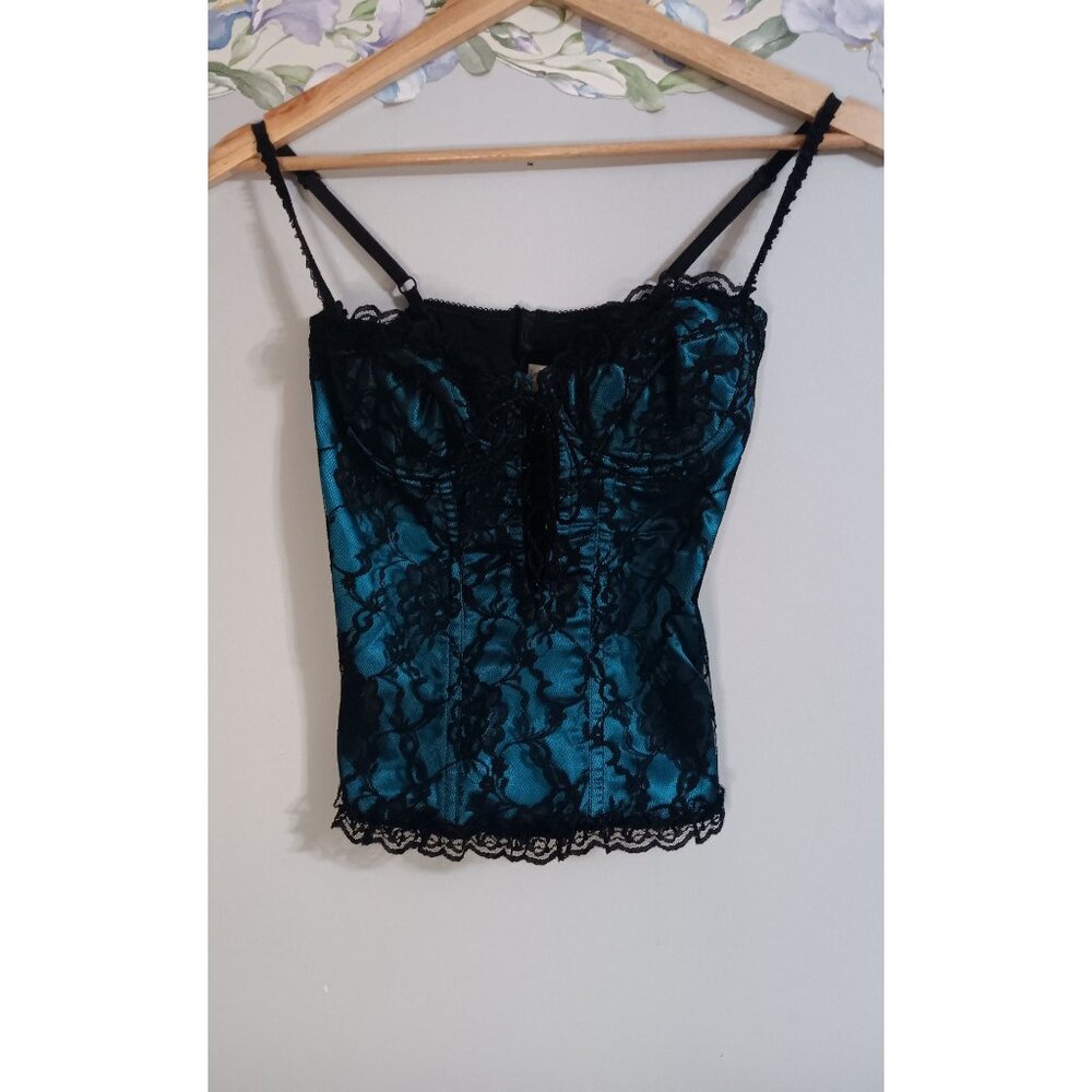Juliara Medium Lace Vintage Corset Teal Black Sexy Underwire Classic Lingerie